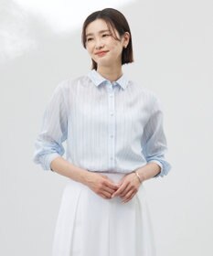 J.PRESS LADIES 【洗える】ランダムストライプ シャツカラー ブラウス