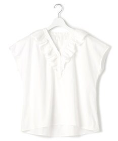23区 L 【一部店舗限定/洗える】ハイカウントウェザーストレッチ フリル ブラウス