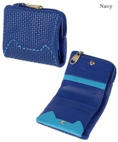 tsumori chisato CARRY エンボスメッシュ 2つ折り財布 スリムタイプ 猫ステッチ