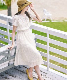 Tiaclasse 【洗える】花柄ボウタイフレアワンピース