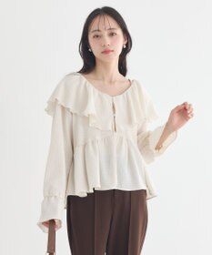 earth music&ecology 【予約】ラッフルカラーカットブラウス