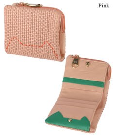 tsumori chisato CARRY エンボスメッシュ 2つ折り財布 スリムタイプ 猫ステッチ