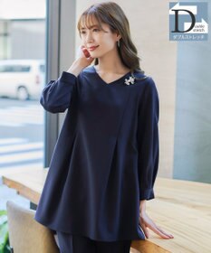 Tiaclasse 【ダブルストレッチ・洗える】バックベルトチュニックブラウス