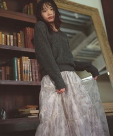 Feroux ニット×ティアードレース スカート グレー系