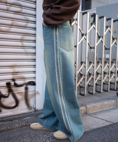 WEGO サイドラインワイドデニムパンツ