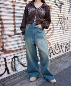 WEGO サイドラインワイドデニムパンツ