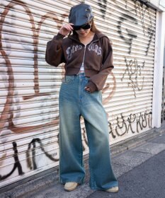 WEGO サイドラインワイドデニムパンツ