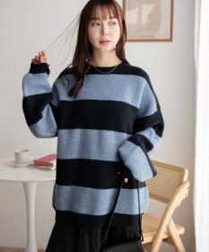 WEGO ボーダーフラッフィービッグニット