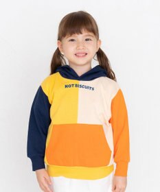 MIKI HOUSE HOT BISCUITS 【80-120cm】 マルチカラー配色切り替え ロゴパーカー