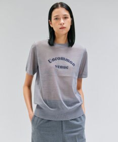 BEIGE， 【洗える・GLOW 10月号掲載】CADDO / シアーウールメッセージロゴＴニット Md.Gray