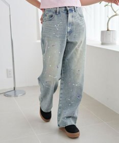 WEGO ペイントストレートデニムパンツ