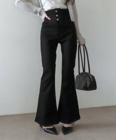 WEGO 【ストレッチ/美脚/脚長シルエット/XSSMサイズ展開】ハイウエストストレッチフレアデニムパンツ