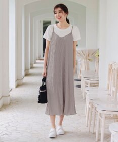 Tiaclasse 【2点セット・洗える】変形プリーツキャミワンピース＆Tシャツ