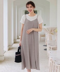 Tiaclasse 【2点セット・洗える】変形プリーツキャミワンピース＆Tシャツ