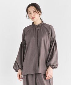 #Newans 【洗濯機可/しわになりにくい】シャーリングネック ボリュームスリーブブラウス モカブラウン