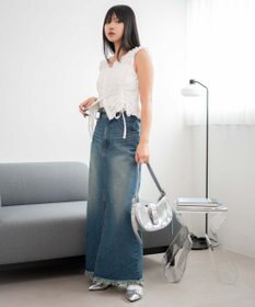 WEGO フリンジロングスリットデニムスカート