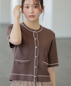 ANY SIS バイカラーニット カーディガン モカ×オフ