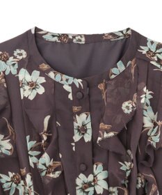 YECCA VECCA フラワー柄フリルプリーツワンピース