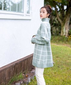 Tiaclasse L 【洗える】チェックジャガードニットチュニック