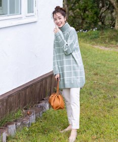 Tiaclasse L 【洗える】チェックジャガードニットチュニック