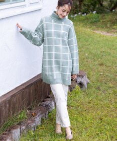 Tiaclasse L 【洗える】チェックジャガードニットチュニック