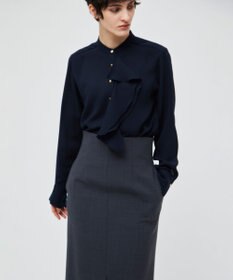 BEIGE， 【洗える】STOW / バンドカラーフリルブラウス