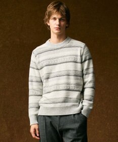 JOSEPH ABBOUD 【インポート素材/軽量】ベビーアルパカ ジャカード セーター ライトグレー系7