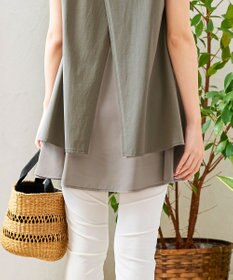 Tiaclasse 【洗える】 異素材を組み合わせたバックシャンカットチュニックブラウス