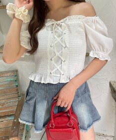 WEGO レースアップシャーリングブラウス