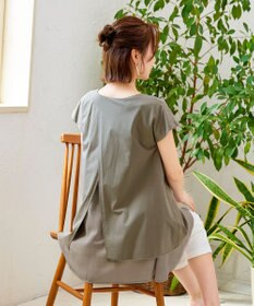 Tiaclasse 【洗える】 異素材を組み合わせたバックシャンカットチュニックブラウス