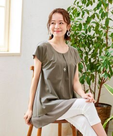 Tiaclasse 【洗える】 異素材を組み合わせたバックシャンカットチュニックブラウス