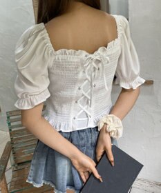 WEGO レースアップシャーリングブラウス