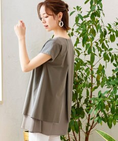 Tiaclasse 【洗える】 異素材を組み合わせたバックシャンカットチュニックブラウス