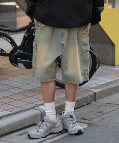 WEGO 【SMLサイズ展開】イージーバギーデニムカーゴショーツ