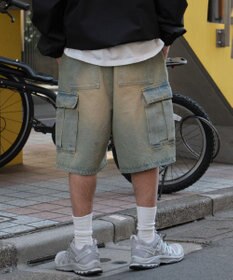 WEGO 【SMLサイズ展開】イージーバギーデニムカーゴショーツ