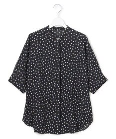 ICB L 【先行予約・WEB限定カラーあり】BackSatinAmunzen 5分袖バンドカラーブラウス