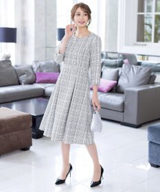 Tiaclasse 絶妙なMIXカラーのツイード素材で存在感溢れるタックワンピース