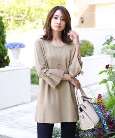 Tiaclasse L 【洗える】ミラノリブ編みのフレア袖ニットチュニック