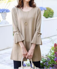 Tiaclasse L 【洗える】ミラノリブ編みのフレア袖ニットチュニック