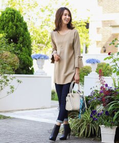 Tiaclasse L 【洗える】ミラノリブ編みのフレア袖ニットチュニック