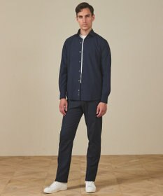 GOTAIRIKU 【シワになりにくい/ストレッチ/洗える】ウールライク シャツ_カッタウェイカラー