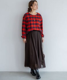 23区 L 【Lサイズ限定】ブラッシュド ビエラチェック ノーカラーブラウス