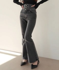 WEGO 【ストレッチ/美脚/脚長シルエット/XSSMサイズ展開】ハイウエストストレッチフレアデニムパンツ