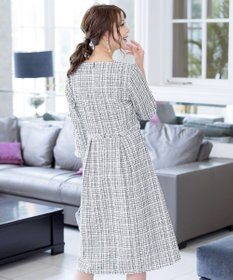 Tiaclasse 絶妙なMIXカラーのツイード素材で存在感溢れるタックワンピース