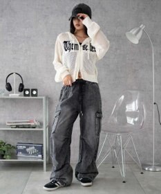 WEGO 【XS～Mサイズ展開/ウエストゴム 】デニムイージーパラシュートカーゴパンツ