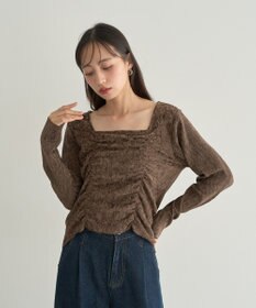 earth music&ecology プリーツベロア風ギャザープルオーバー