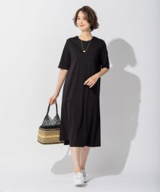 自由区 【洗える】リラックスジャージー クルーネックワンピース