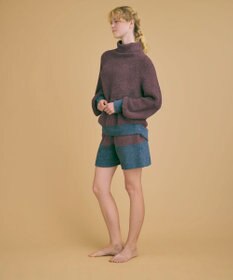 une nana cool カラーブロッキング　タートルネックプルオーバー