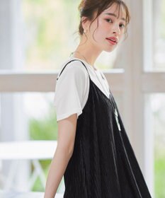 Tiaclasse 【2点セット・洗える】変形プリーツキャミワンピース＆Tシャツ