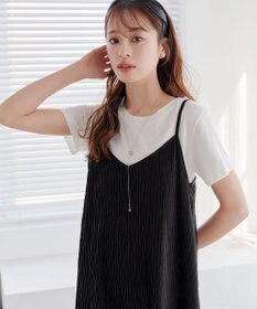 Tiaclasse 【2点セット・洗える】変形プリーツキャミワンピース＆Tシャツ